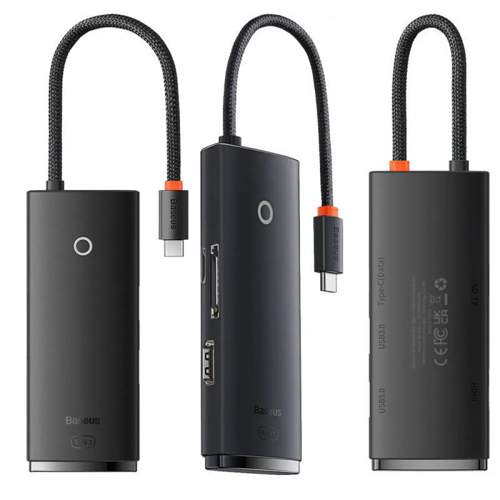 Перехідник HUB Baseus Lite Series 6in1 (Type-C to HDMI+2xUSB3.0+Type-C Data+SD/TF) (WKQX050001) Black