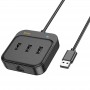 Перехідник HUB Hoco HB35 Easy link 4-in-1 Gigabit Ethernet Adapter (USB to USB3.0*3+RJ45) (L=0.2M) Чорний