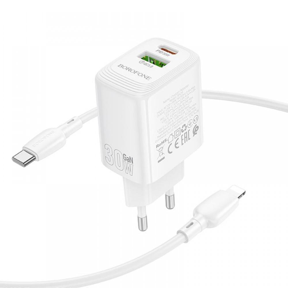 МЗП Borofone BN29 Fuente PD30W+QC3.0 (1USB-A/1C) + кабель Type-C to Lightning White