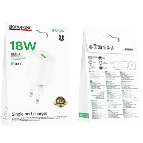 МЗП Borofone BA102A Pudding QC3.0 (1USB-A) White