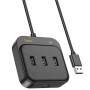 Перехідник HUB Hoco HB35 Easy link 4-in-1 Gigabit Ethernet Adapter (USB to USB3.0*3+RJ45) (L=0.2M) Чорний