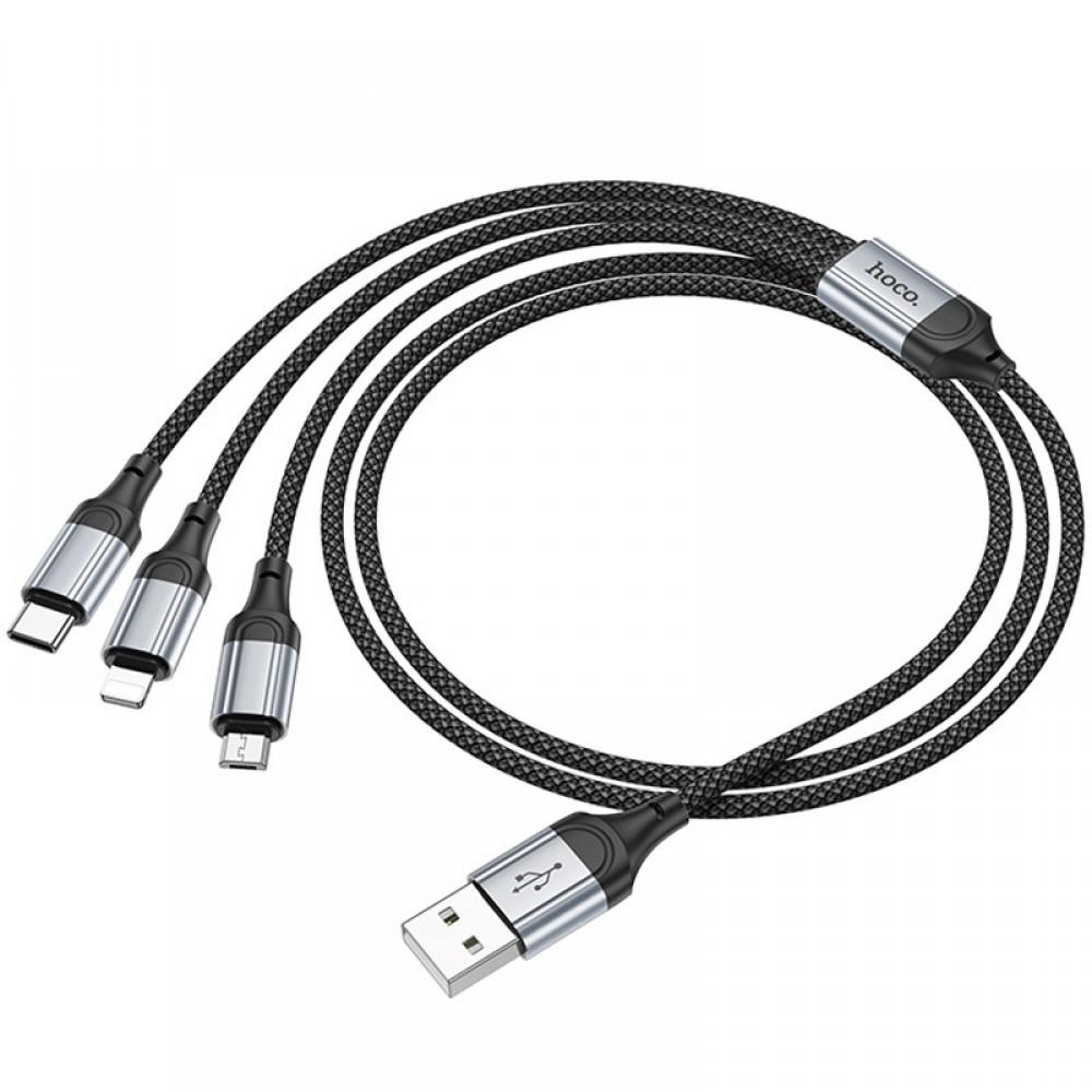 Дата кабель Hoco X102 Fresh 3in1 USB to Lightning + MicroUSB + Type-C (1m) Black
