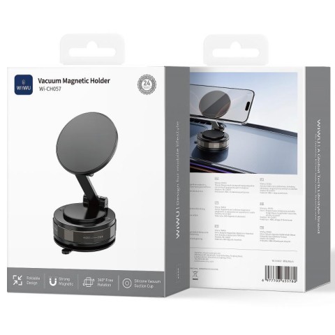 Автотримач WIWU Wi-CH057 Holdex Magnetic Car Holder with Vacuum Mount Black