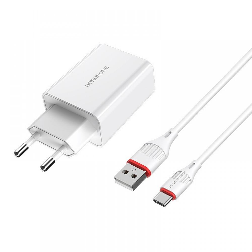 МЗП Borofone BA21A Long journey QC3.0 3A (1USB-A) + кабель USB to Type-C Білий