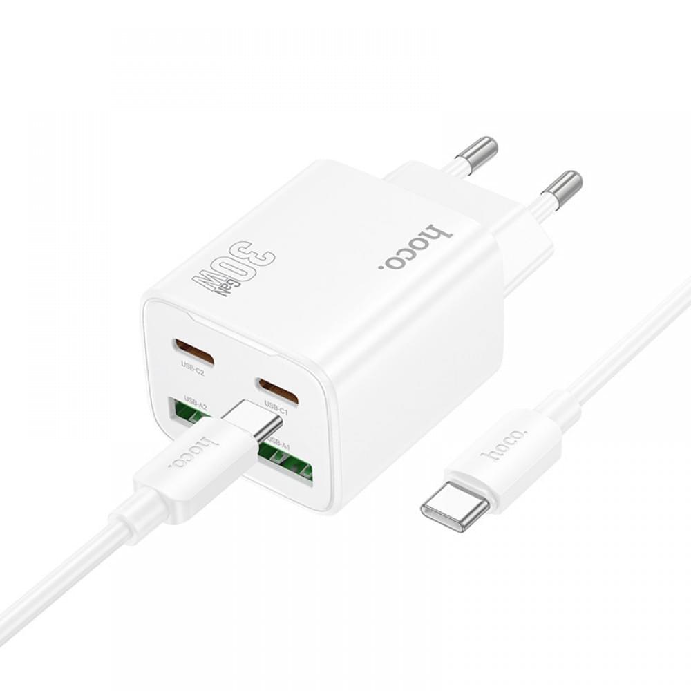 МЗП Hoco N56 Fundador PD30W four-port (2USB-A/2C) + кабель Type-C to Type-C White