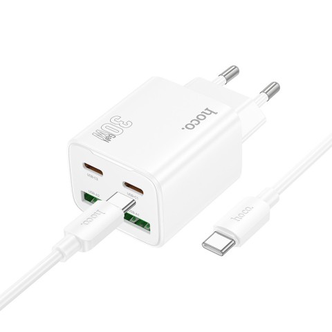 МЗП Hoco N56 Fundador PD30W four-port (2USB-A/2C) + кабель Type-C to Type-C White