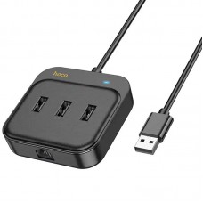 Перехідник HUB Hoco HB35 Easy link 4-in-1 Gigabit Ethernet Adapter (USB to USB3.0*3+RJ45) (L=0.2M) Чорний