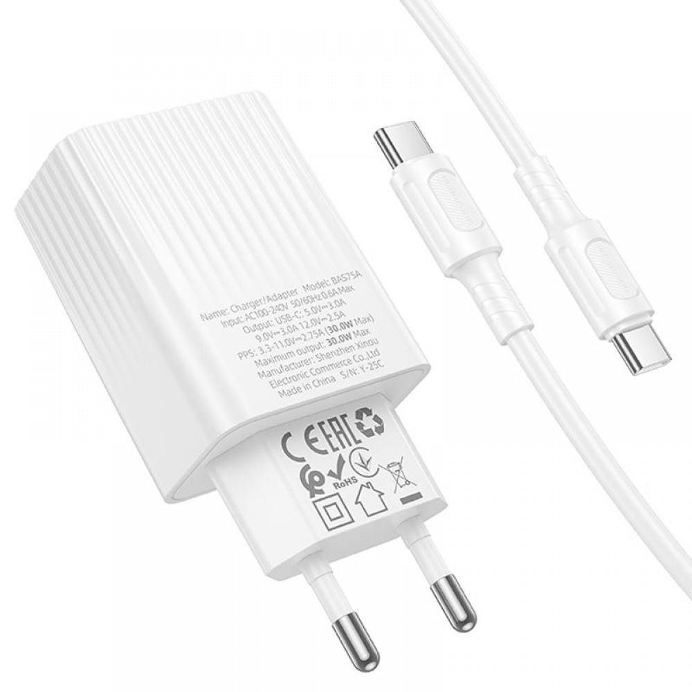 МЗП Borofone BAS75A Source PD30W (1USB-C) + кабель Type-C to Type-C White