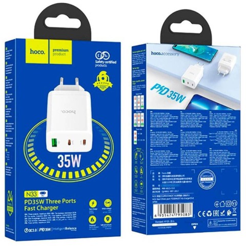 МЗП Hoco N33 Start PD35W (1USB-A/2C) White