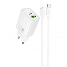 МЗП Hoco N61 Gentle PD20W+QC3.0 (1USB-A/1C) + кабель Type-C to Lightning White