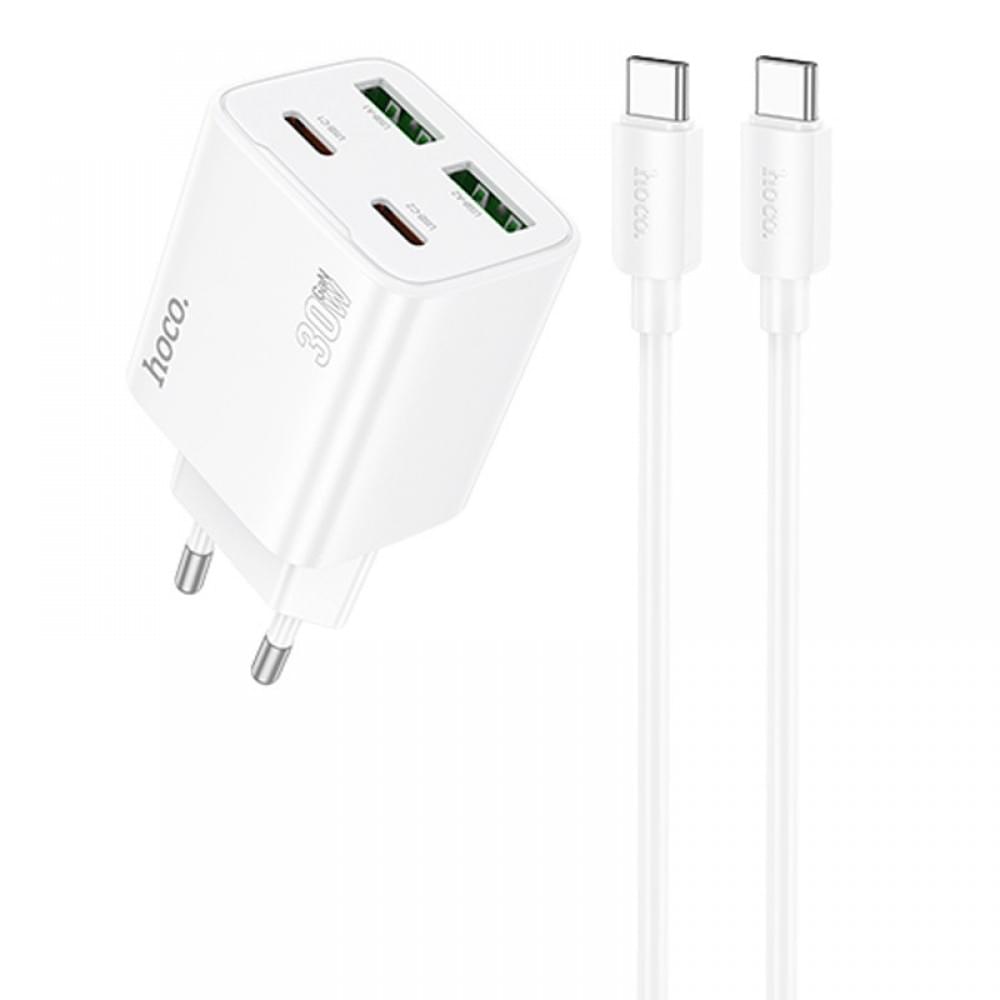 МЗП Hoco N56 Fundador PD30W four-port (2USB-A/2C) + кабель Type-C to Type-C White