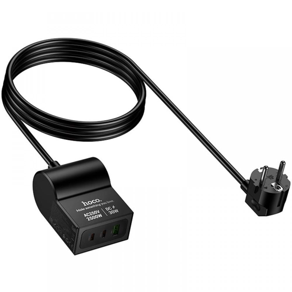 МЗП Hoco AC33 Win 1 position 30W QC+PD (1USB-A/2C/1Socket) (1.5m) Black