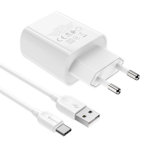 МЗП Borofone BA58A with digital display 2.4A (2USB-A) + кабель USB to Type-C White