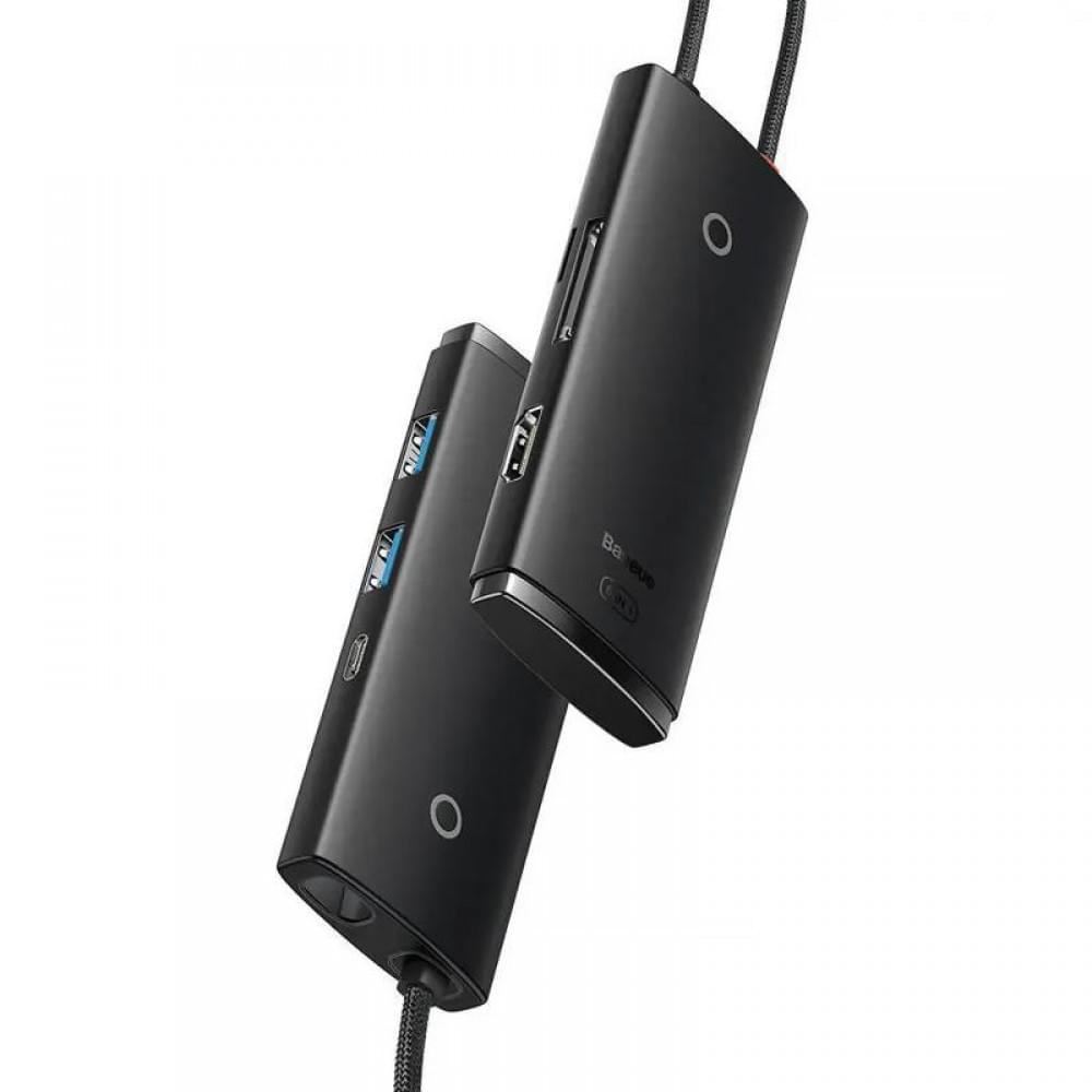 Перехідник HUB Baseus Lite Series 6in1 (Type-C to HDMI+2xUSB3.0+Type-C Data+SD/TF) (WKQX050001) Black