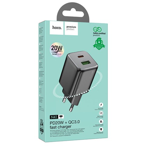 МЗП Hoco N41 Almighty PD20W+QC3.0 (1USB-A/1C) Black