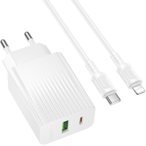 МЗП Borofone BAS76A Source PD30W+QC3.0 (1USB-A/1C) + кабель Type-C to Lightning White