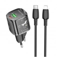 МЗП Borofone BN17 Sunlight PD20W+QC3.0 (1Type-C/1USB) + Type-C to Lightning Transparent black
