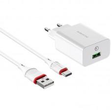 МЗП Borofone BA21A Long journey QC3.0 3A (1USB-A) + кабель USB to Type-C Білий