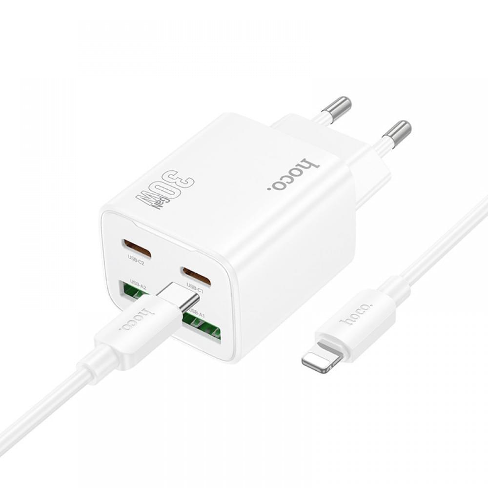 СЗУ Hoco N56 Fundador PD30W four-port (2USB-A/2C) + кабель Type-C to Lightning