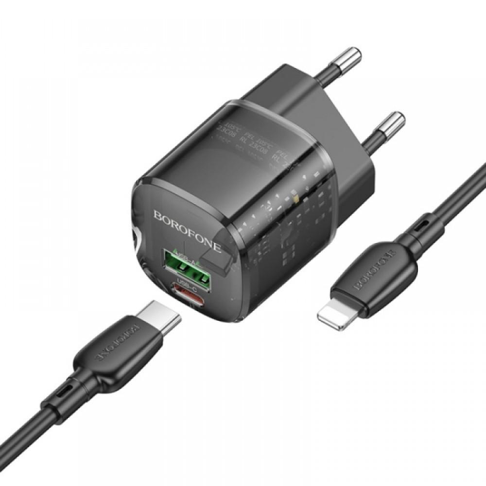МЗП Borofone BN17 Sunlight PD20W+QC3.0 (1Type-C/1USB) + Type-C to Lightning Transparent black
