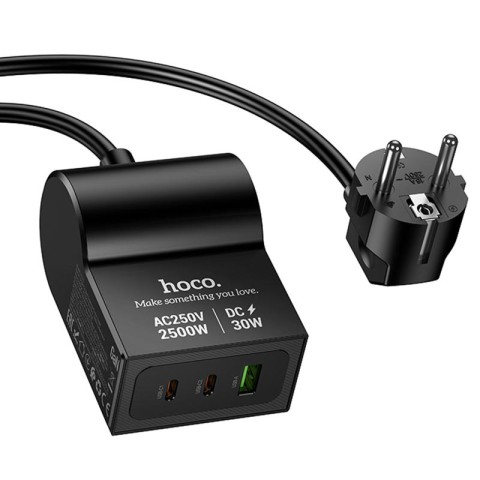 МЗП Hoco AC33 Win 1 position 30W QC+PD (1USB-A/2C/1Socket) (1.5m) Black