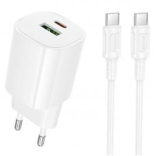 МЗП Borofone BA104A Pudding PD20W+QC3.0 (1USB-A/1C) + кабель Type-C to Type-C White