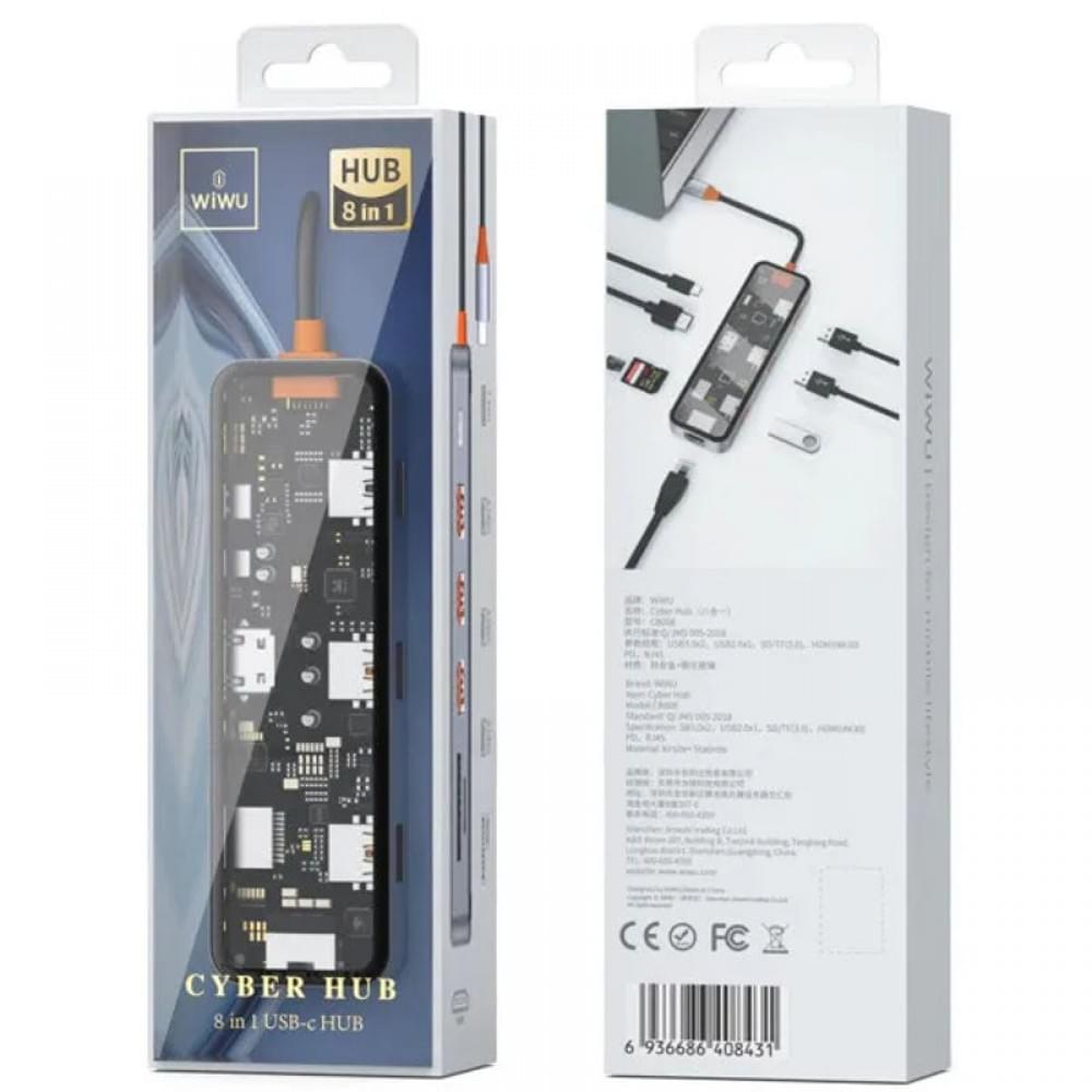 Перехідник HUB WIWU Cyber hub CB008 8 in 1 Grey