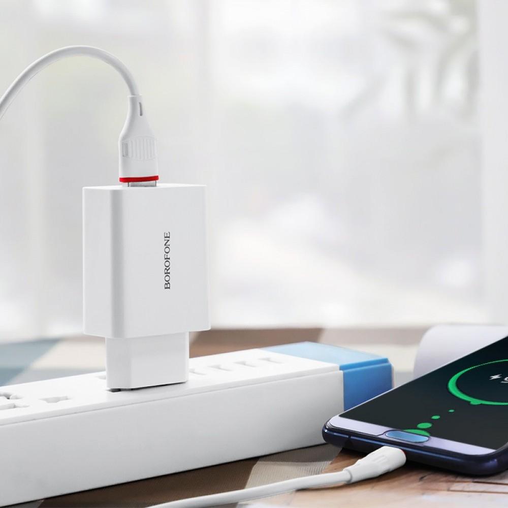 МЗП Borofone BA21A Long journey QC3.0 3A (1USB-A) + кабель USB to Type-C Білий