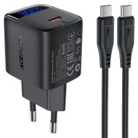 МЗП Acefast A115 PD30W GaN (1USB-C) + кабель Type-C to Type-C Black