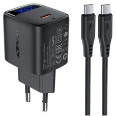 МЗП Acefast A115 PD30W GaN (1USB-C) + кабель Type-C to Type-C Black