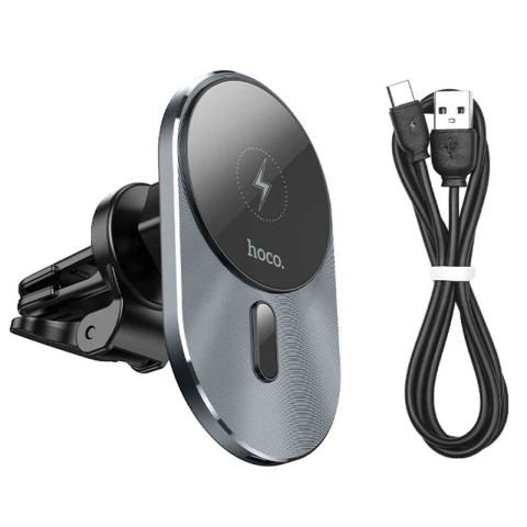 Автотримач з БЗП Hoco CA91 магнітний (PD 15W) Сірий