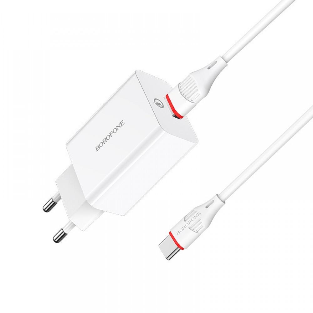 МЗП Borofone BA21A Long journey QC3.0 3A (1USB-A) + кабель USB to Type-C Білий