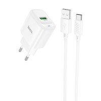 МЗП Hoco C140A Smart QC3.0 18W (1USB-A) + кабель USB to Type-C White