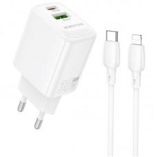 МЗП Borofone BN29 Fuente PD30W+QC3.0 (1USB-A/1C) + кабель Type-C to Lightning White
