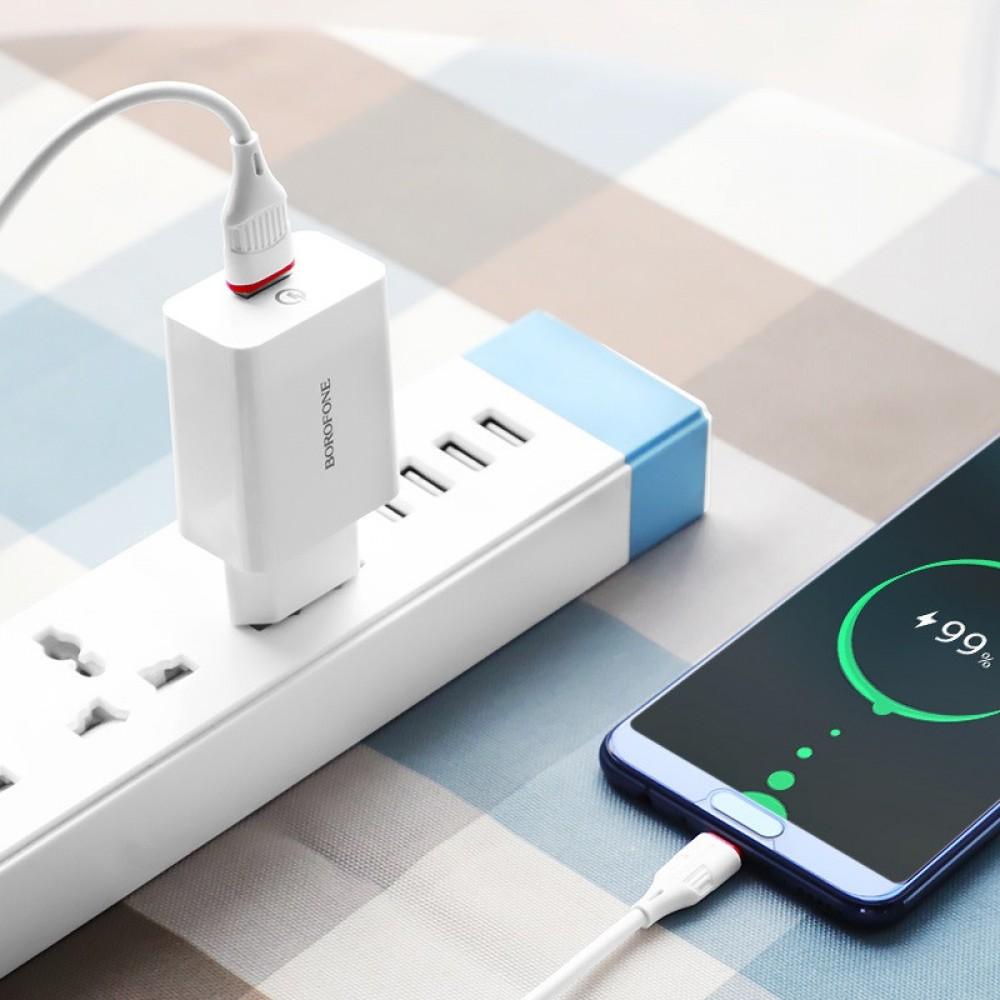 МЗП Borofone BA21A Long journey QC3.0 3A (1USB-A) + кабель USB to Type-C Білий