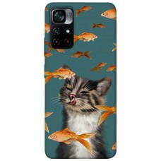 TPU чохол Demsky Cat with fish для Xiaomi Poco M4 Pro 5G