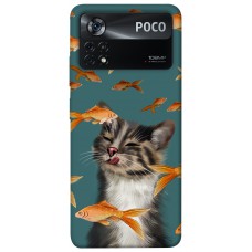 TPU чохол Demsky Cat with fish для Xiaomi Poco X4 Pro 5G