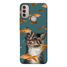 TPU чехол Demsky Cat with fish для Motorola Moto E40