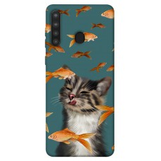 TPU чохол Demsky Cat with fish для Samsung Galaxy A21