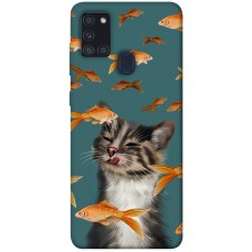 TPU чехол Demsky Cat with fish для Samsung Galaxy A21s