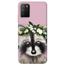 TPU чохол Demsky Raccoon in flowers для Xiaomi Poco M3