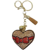 Брелок зі стразами Серце-бантик з пензликом 6 см (В асортименті)