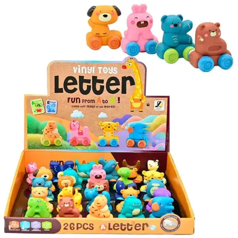 Машинка із гуми Кумедна англійська абетка, 624/26 шт. в коробці (В асортименті)