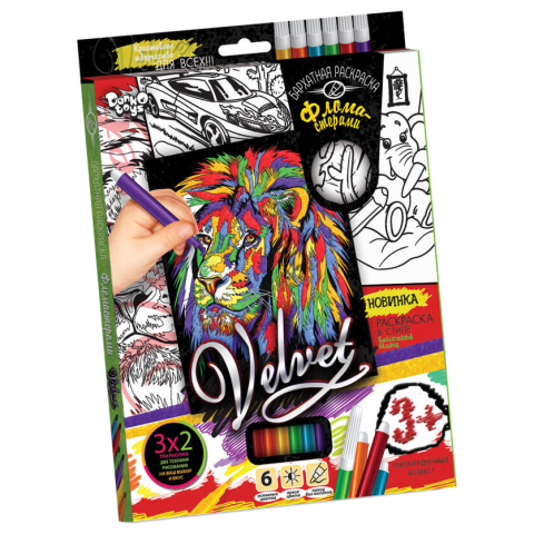Набір креативної творчості, Бархатна розмальовка фломастерами Velvet, Danko Toys
