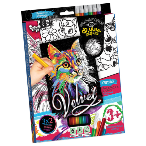 Набір креативної творчості, Бархатна розмальовка фломастерами Velvet, Danko Toys