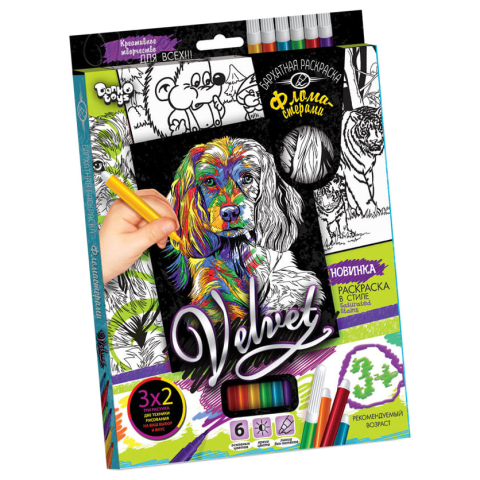 Набір креативної творчості, Бархатна розмальовка фломастерами Velvet, Danko Toys