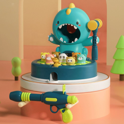 Стукалка музична Динозаврик, підсвічування, мелодії, фрази англійською, тир, катапульта, пістолет, рівні