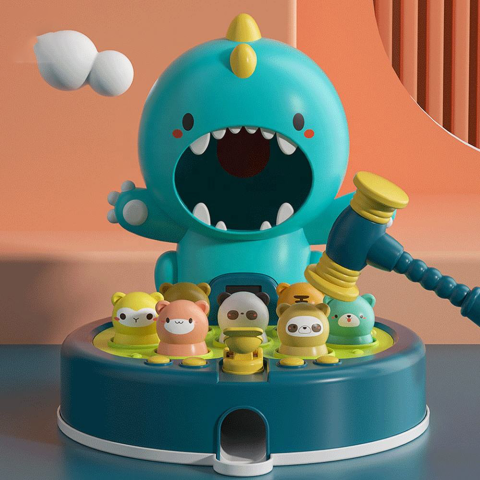 Стукалка музична Динозаврик, підсвічування, мелодії, фрази англійською, тир, катапульта, пістолет, рівні