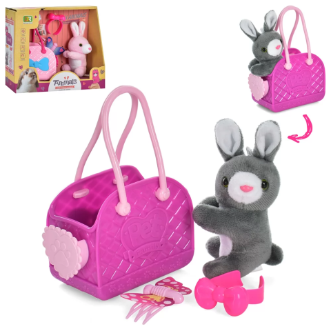 М’яка іграшка Зайчик, 14 см, плюшевий, сумочка, обруч, заколочка, DR5083/5084 (В асортименті)