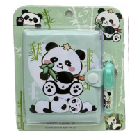 Блокнот на кнопці ПВХ з ручкою-брелоком Панда, 8x10 см, 45 аркушів (В асортименті)